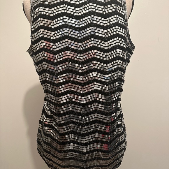 Evidence  sparkly black and silver sequinned top, short sleeve SZ L NWT - Picture 2 of 6